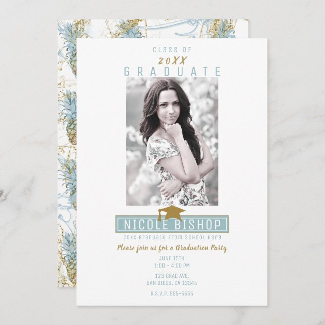 Invitation Tropical Pineappy Splash Graduation Party (Devant / Derrière)