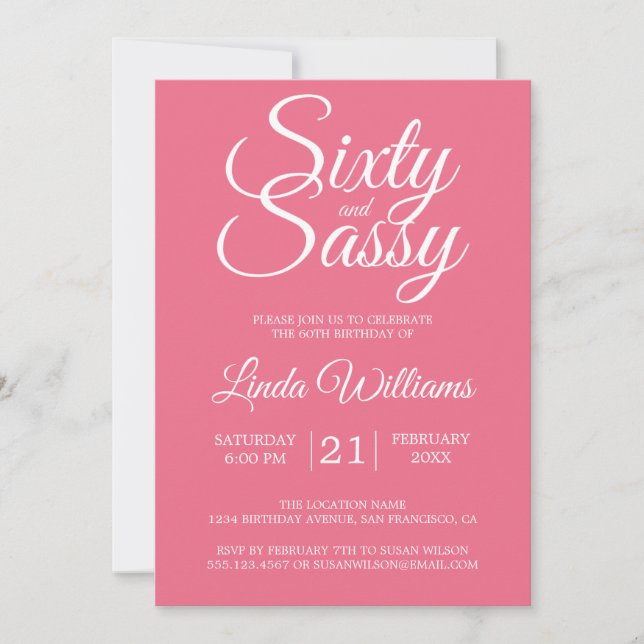Invitation Tropical Pink 60 et Sassy 60th Birthday Party (Devant)