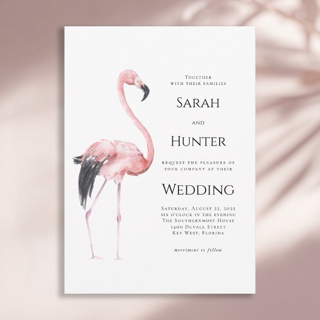 Invitation Tropical Pink Flamingo Beach Wedding (Available in both printed and instant download digital formats.)
