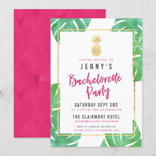 Invitation Tropical Pink & Gold Pineappa Party