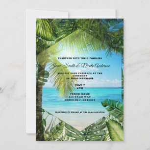 Invitation Tropical Plage Feuilles de Palmier Mariage Chic In
