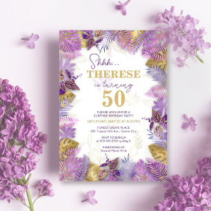Invitation Tropical Purple Gold Surprise 50e anniversaire