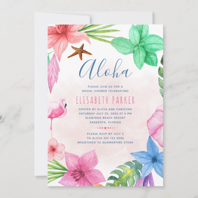 Invitation Tropical rose aloha nuptiale douche (Devant)