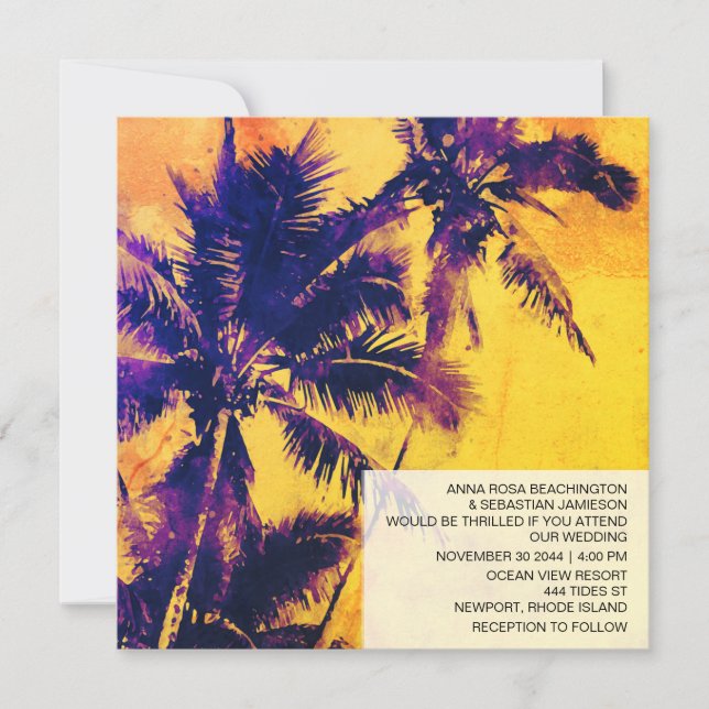 Invitation *~* Tropical RSVP QR AP13 PHOTO Palms Mariage Invi (Devant)