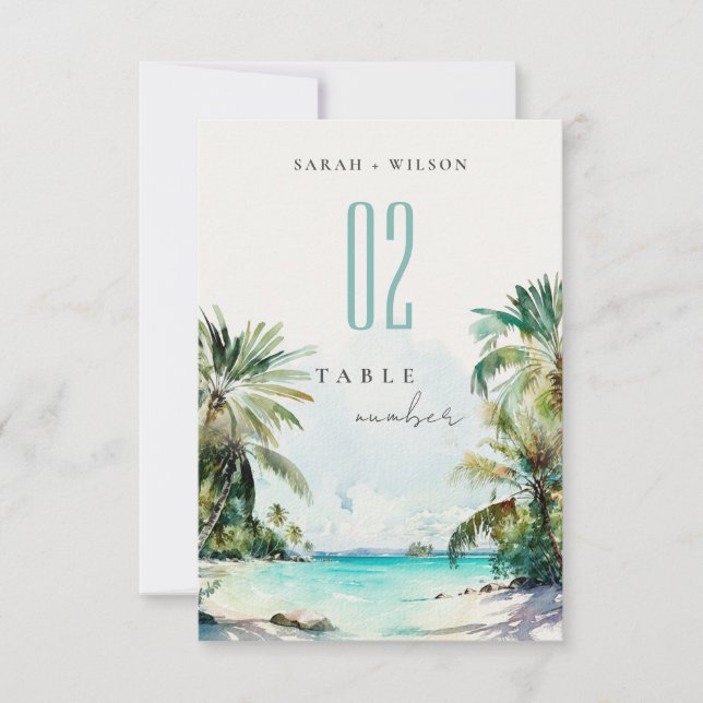 Invitation Tropical Sand Beach Palm Tree Mariage Numéro de ta (Devant)