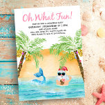 Invitation Tropical Santa Mermaid What Fun Christmas Party<br><div class="desc">Tropical "Oh What Fun" Christmas party invitation features Santa and a mermaid swimming in the ocean at sunset, framed by a pair of palm trees decked out in string lights. Santa is sipping a cocktail out of a pineapple and flashing the Hawaiian aloha hang loose sign. Art by KL Stock....</div>