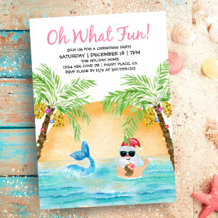 Invitation Tropical Santa Mermaid What Fun Christmas Party