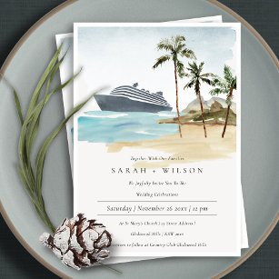 Invitation Tropical Seascape Beach Cruise Palm Wedding Invite