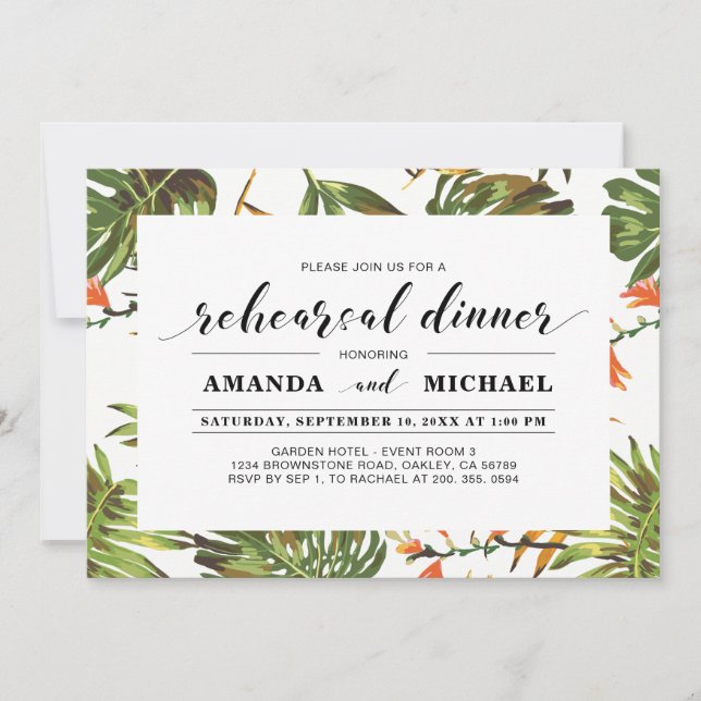 Invitation Tropical | Simple dîner de répétition de mariage m (Devant)
