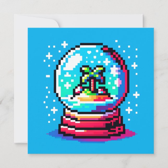 Invitation Tropical Snow Globe Pixel Art Beach Hiver (Devant)