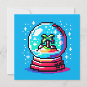 Invitation Tropical Snow Globe Pixel Art Beach Hiver