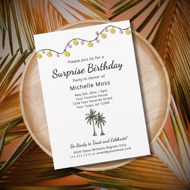Invitation Tropical String Lights Palm Trees Anniversaire (Créateur téléchargé)