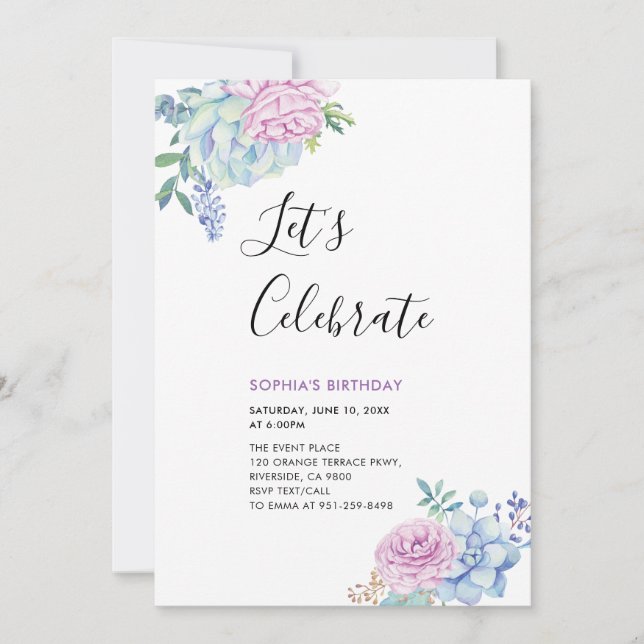 Invitation Tropical Succulents Été Adulte fête d'anniversaire (Devant)