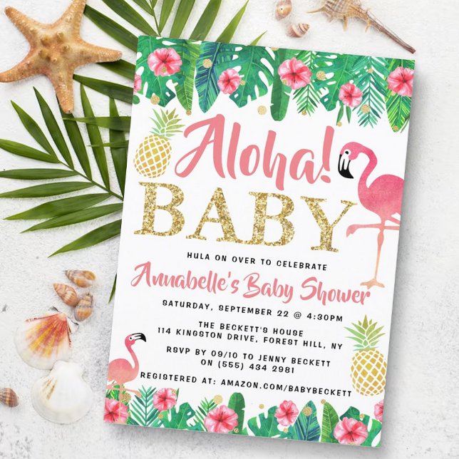 Invitation Tropical Summer Beach Luau Girls Baby shower (Créateur téléchargé)