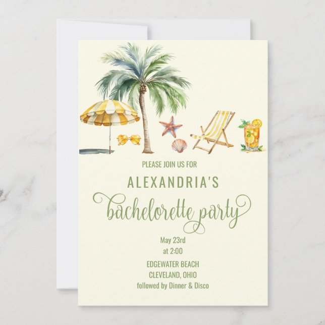 Invitation Tropical Summer Beach Thème Bachelorette Party (Devant)