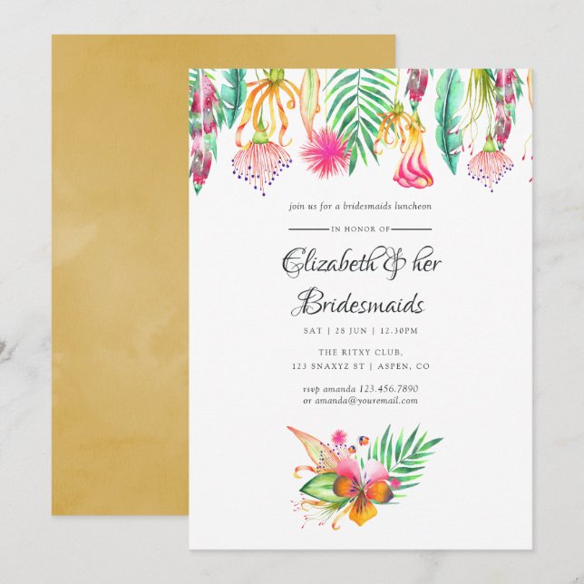 Invitation Tropical Summer Beach Wedding Bridesmaids Déjeuner (Devant / Derrière)