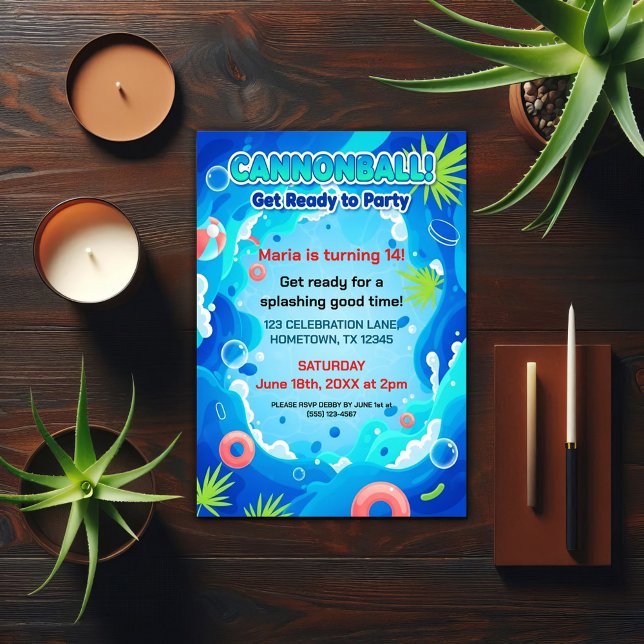 Invitation Tropical Summer Birthday Pool Party (Créateur téléchargé)