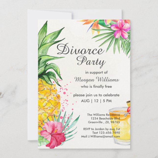 Invitation Tropical Summer Cocktail Divorce Support Party (Devant)