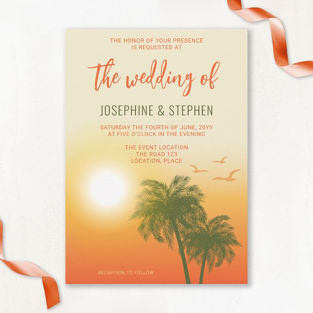 Invitation Tropical Summer Palm Trees Orange Sunset Mariage (Créateur téléchargé)