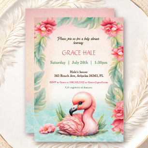 Invitation Tropical Summer Pink Flamant rose Baby shower Part