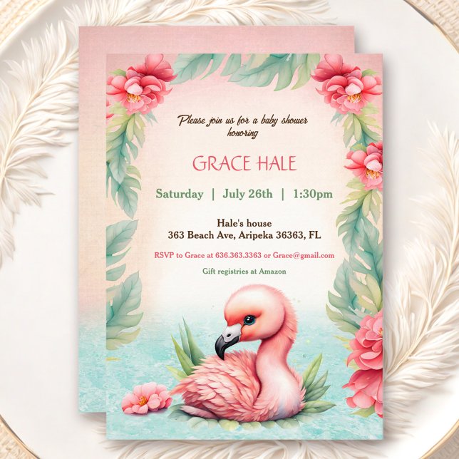 Invitation Tropical Summer Pink Flamant rose Baby shower Part (Tropical Summer Pink Flamingo Baby Shower Party Invitation)