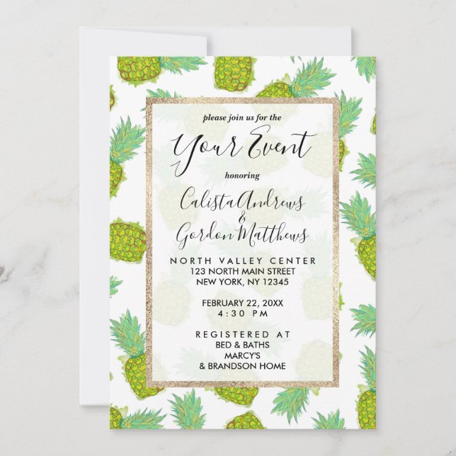 Invitation Tropical Summer Yellow Green Pineappit Fruit (Devant)