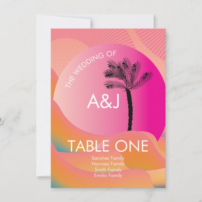 Invitation Tropical Sunrise Rose Orange Clair Assise de Table (Devant)
