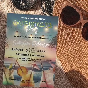 Invitation Tropical Sunset Beach Cocktail 50e Anniversaire