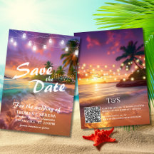 Tropical Sunset Beach QR Code Enregistrer La Date