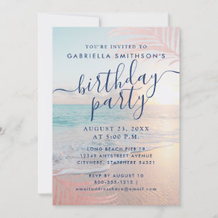 Invitation Tropical Sunset Beach rose fête d'anniversaire