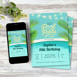 Invitation Tropical Sunset Birthday Pool Party