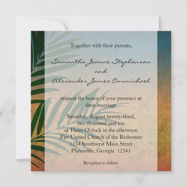 Invitation Tropical Sunset Palm Fronds (Devant)