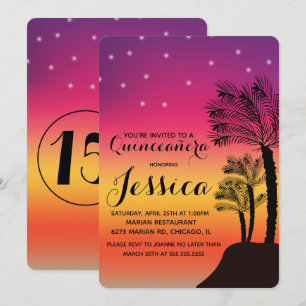 Invitation Tropical Sunset Palmier Quinceañera Douce 15