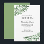 Invitation Tropical Sweet 16. Vert exotique 16e anniversaire<br><div class="desc">Été tropical Sweet 16 anniversaire invitation avec des feuilles exotiques verts. Contactez-moi,  s'il vous plaît,  si vous avez besoin d'autres articles.</div>