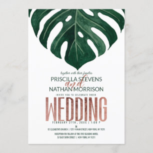 Invitation Tropical Swiss Cheese Rose Mariage or 