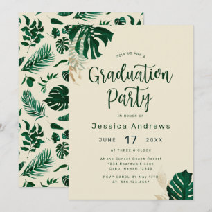Invitation Tropical Thème Vert Feuilles Parti de Graduation