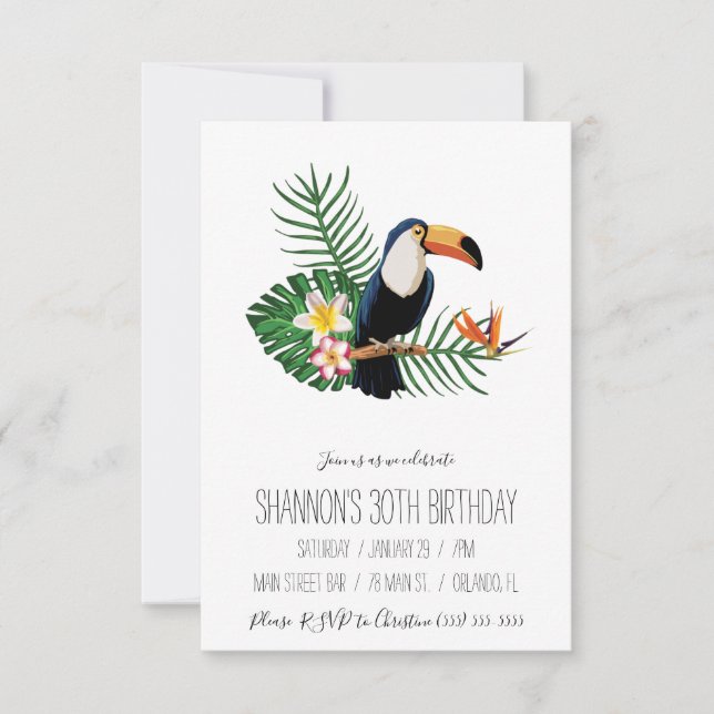 Invitation Tropical Toucan fête d'anniversaire (Devant)