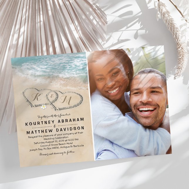 Invitation Tropical Vintage Beach Heart Photo Mariage (Créateur téléchargé)