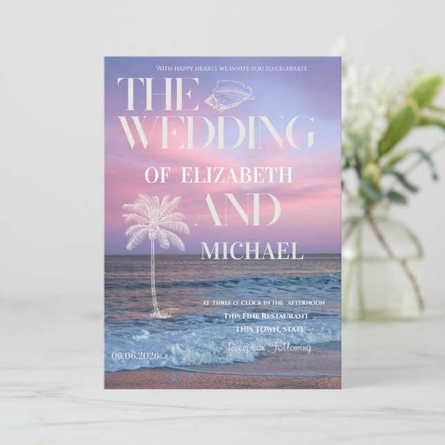 Invitation Tropical Wedding Sunrise Ocean Beach Wedding (Debout devant)