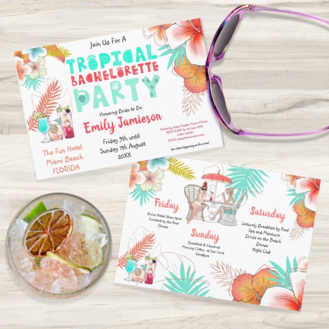 Invitation Tropical Week-end Itinéraire Bachelorette Party (Créateur téléchargé)