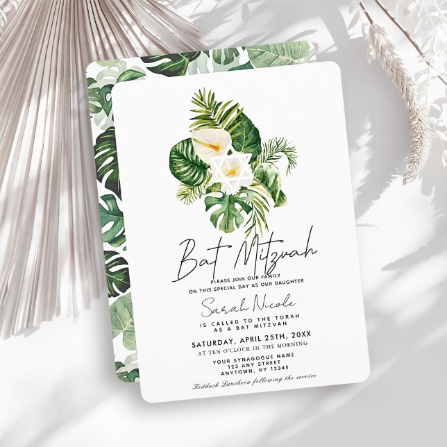 Invitation Tropical White Hibiscus Botanical Bat Mitzvah (Créateur téléchargé)