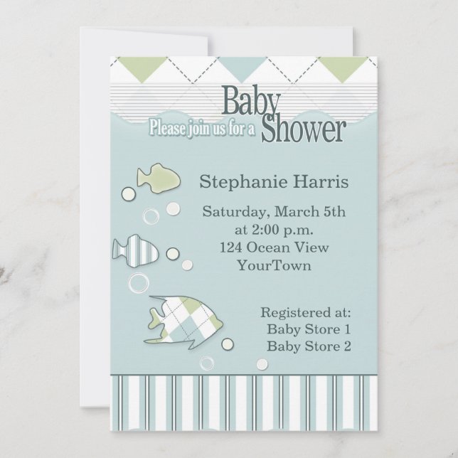 Invitation tropicale #2 de baby shower de poissons (Devant)