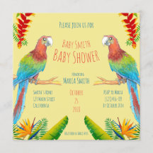 Invitation tropicale de baby shower de perroquet