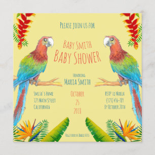 Invitation tropicale de baby shower de perroquet