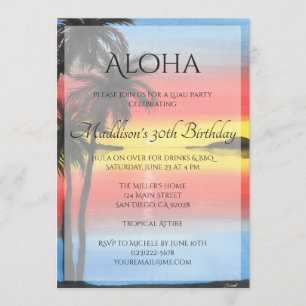 Invitation tropicale de Luau de coucher du soleil