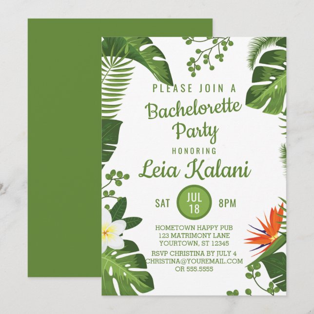 Invitation tropicale de partie de Bachelorette de (Devant / Derrière)