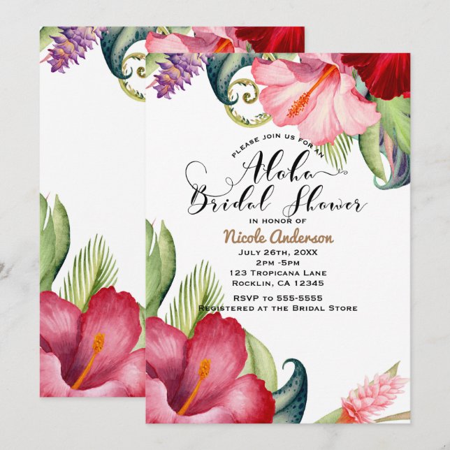 Invitation Tropicale Fleurs Botaniques Cérémonie de Mariage A (Devant / Derrière)