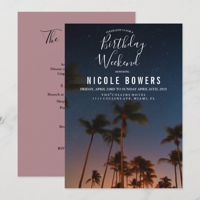 Invitation tropicale pour week-end d'anniversaire (Devant / Derrière)
