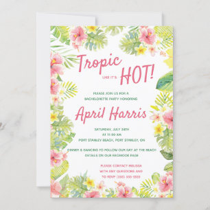 Invitation Tropique comme c'est Hot, soirée bachelorette trop