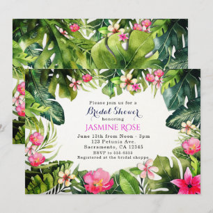 Invitation Tropiques Élégants Feuilles Vertes Floral Aquarell